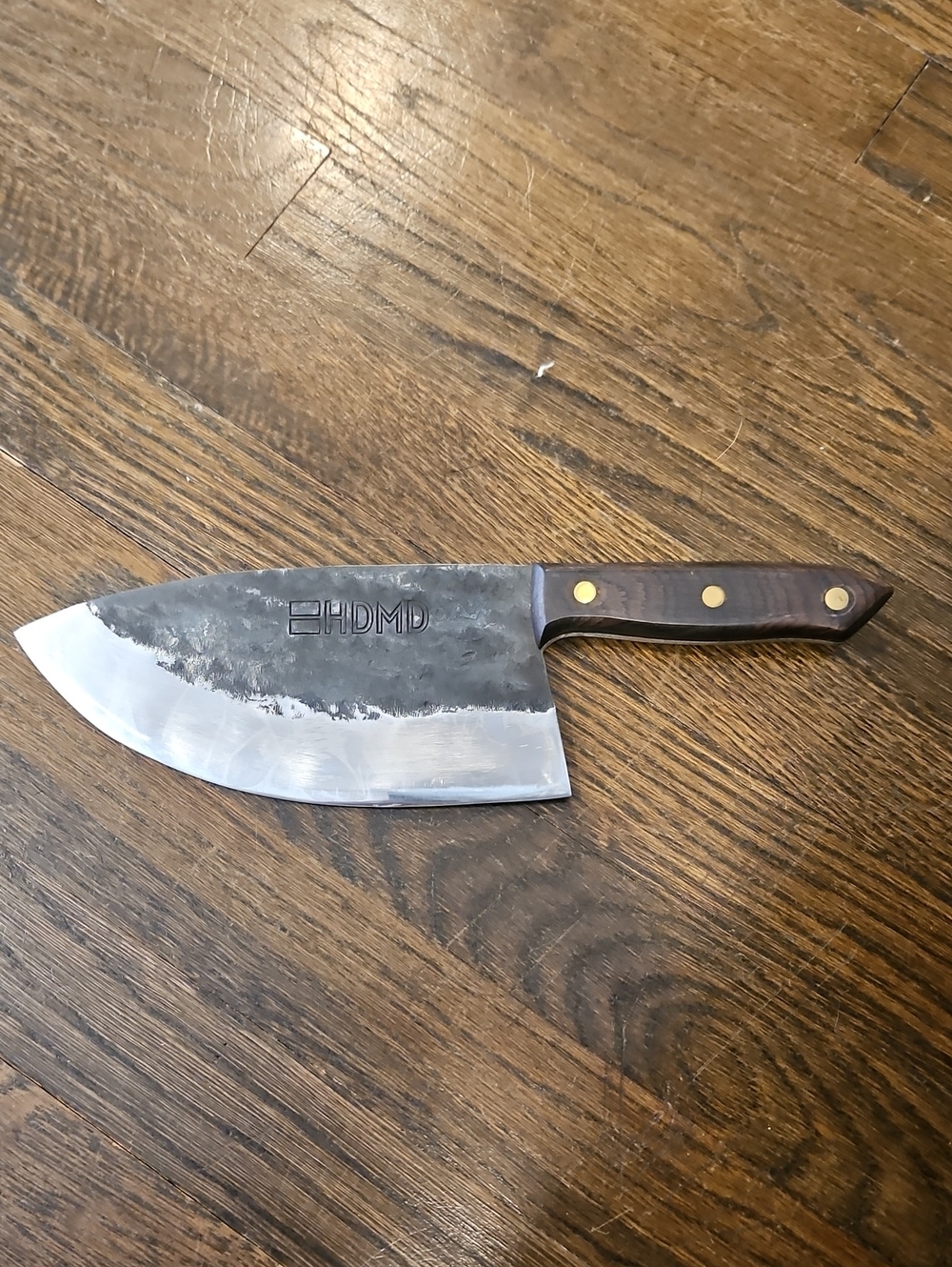 HDMD Carbon Steel Cleaver Serbian Chef Knife with Dark Wooden Handle